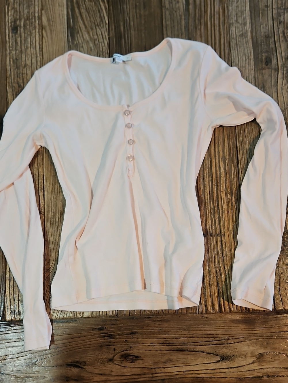 Subdued 100% Cotton Long Sleeve Scoop Neck Henley Top Pale Pink 6